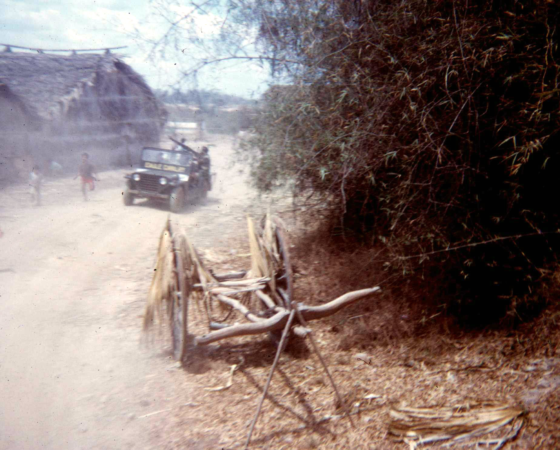 Jeep and ox cart, Fontaine village