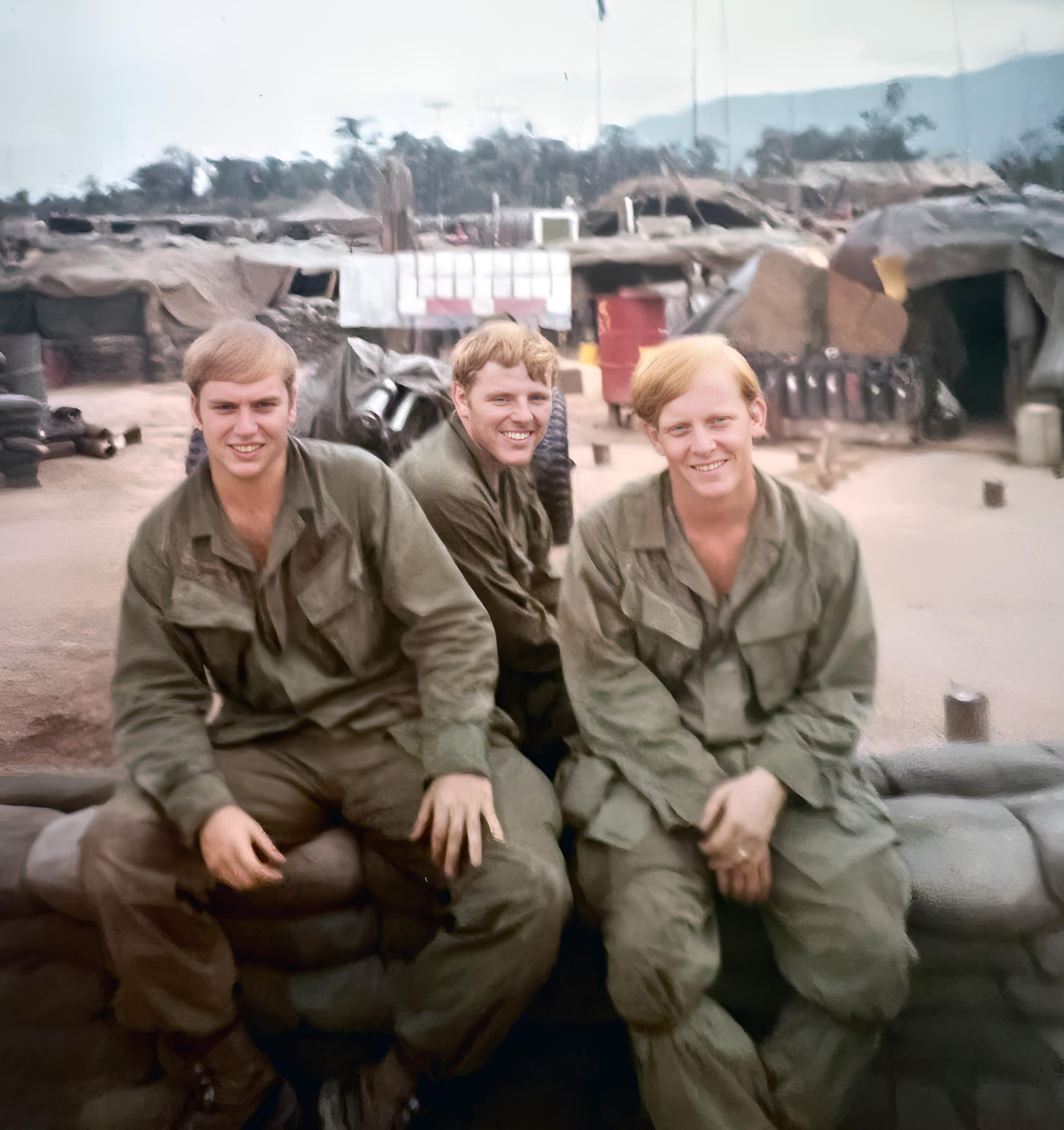 From L to R: Larry Randt, Marvin Miller and Bill Small, taking a break on a fire support base.
