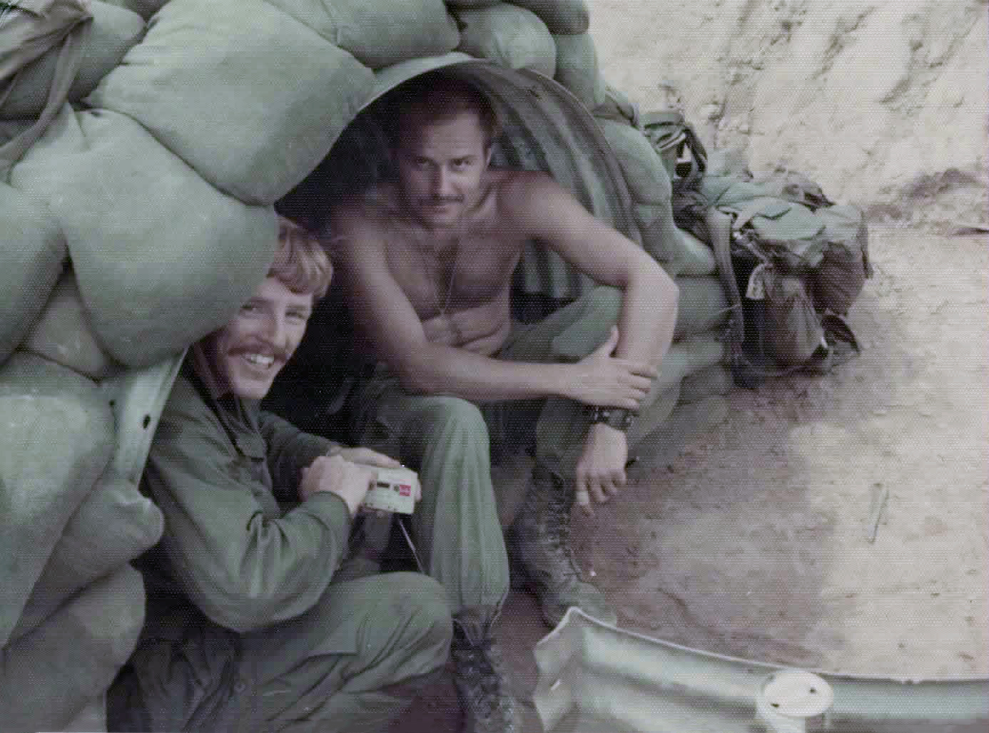 Marvin Miller (left) and Ted Hryniw in a firebase bunker.