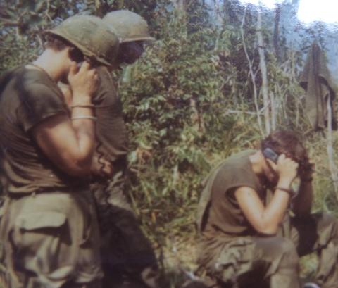 Calling in fire support — Cambodian border, Feb. 1970