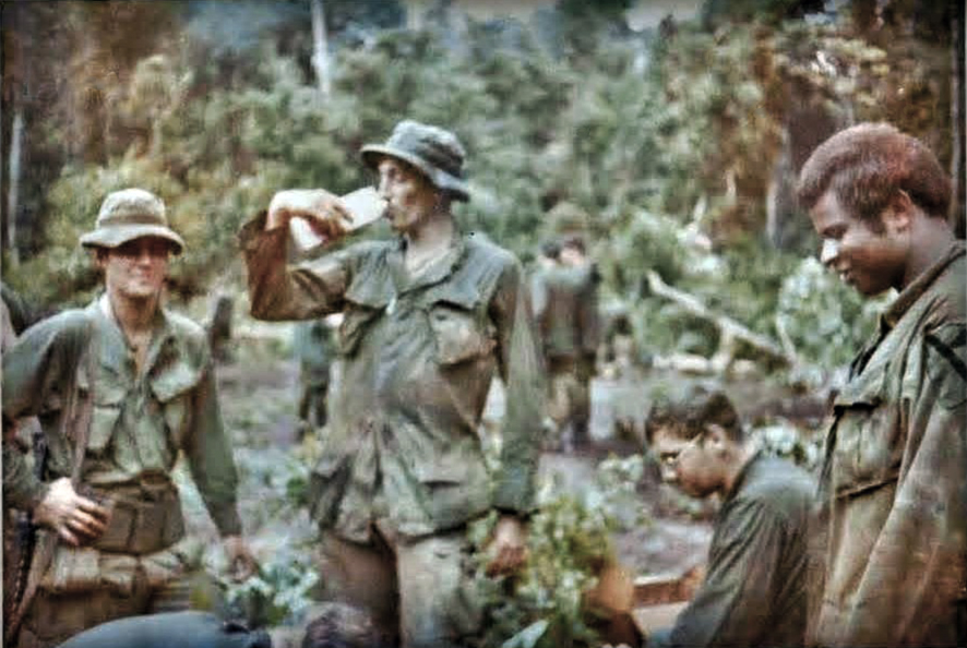 Soldiers from Cat Platoon taking a break in the bush, July or August 1971